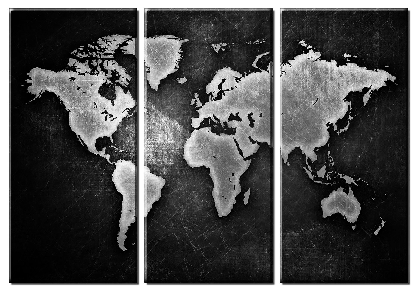 Picture Sensations Framed Huge 3-Panel Black and White World Map